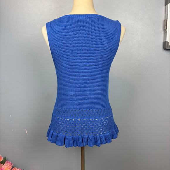 Vimpunec Crochet Knit Royal Blue Tank Top Ruffle Edge Dainty Feminine Med. Cute - Picture 2 of 7